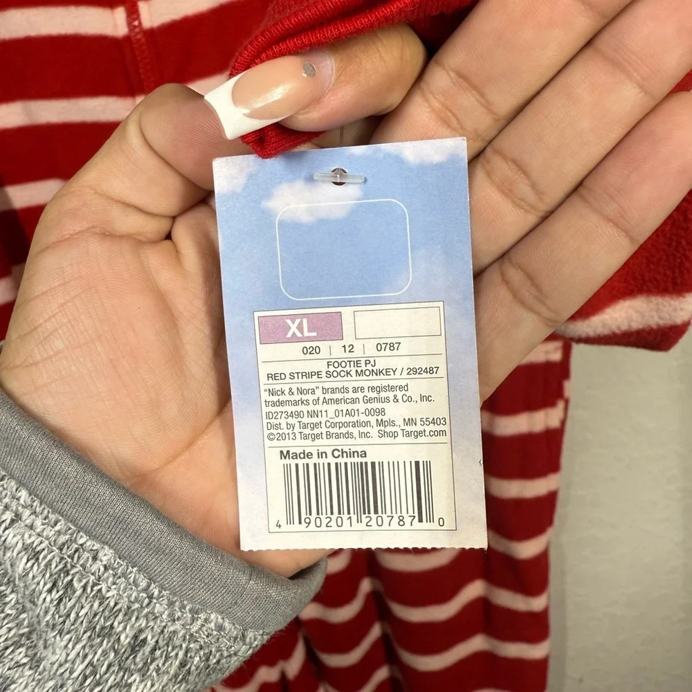 NWT Nick & Nora Footie Red Stripe Sock Monkey PJ